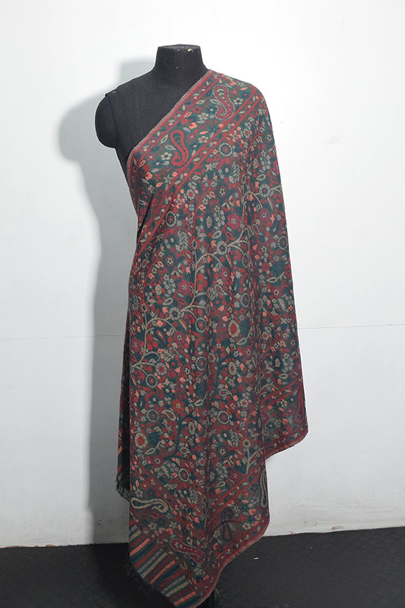 Women's Green Pashmina Woven Jacquard Shawl