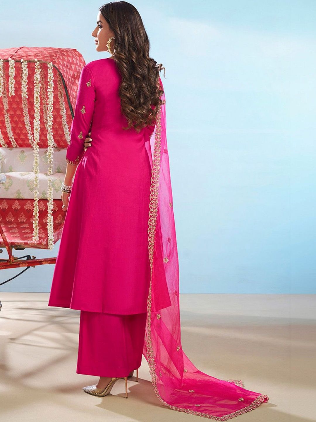 Dhiyona IN Women Ethnic Motifs Embroidered Regular Thread Work Kurta with Palazzos & With Dupatta