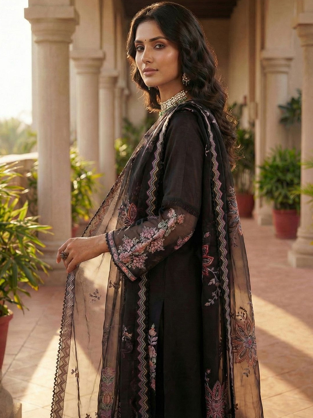 Women Floral Embroidered Regular Thread Work Kurta with Trousers & With Dupatta