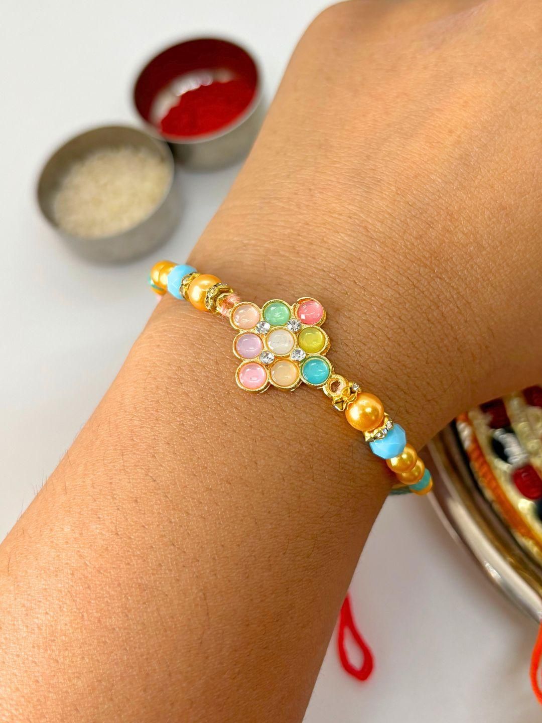 Dhiyona Set of 2 Meenakari Kundan Traditional Handmade Rakhi