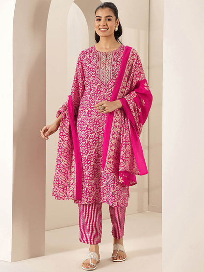 Women Ethnic Motifs Printed Regular Mirror Work Kurta & Trousers With Dupatta