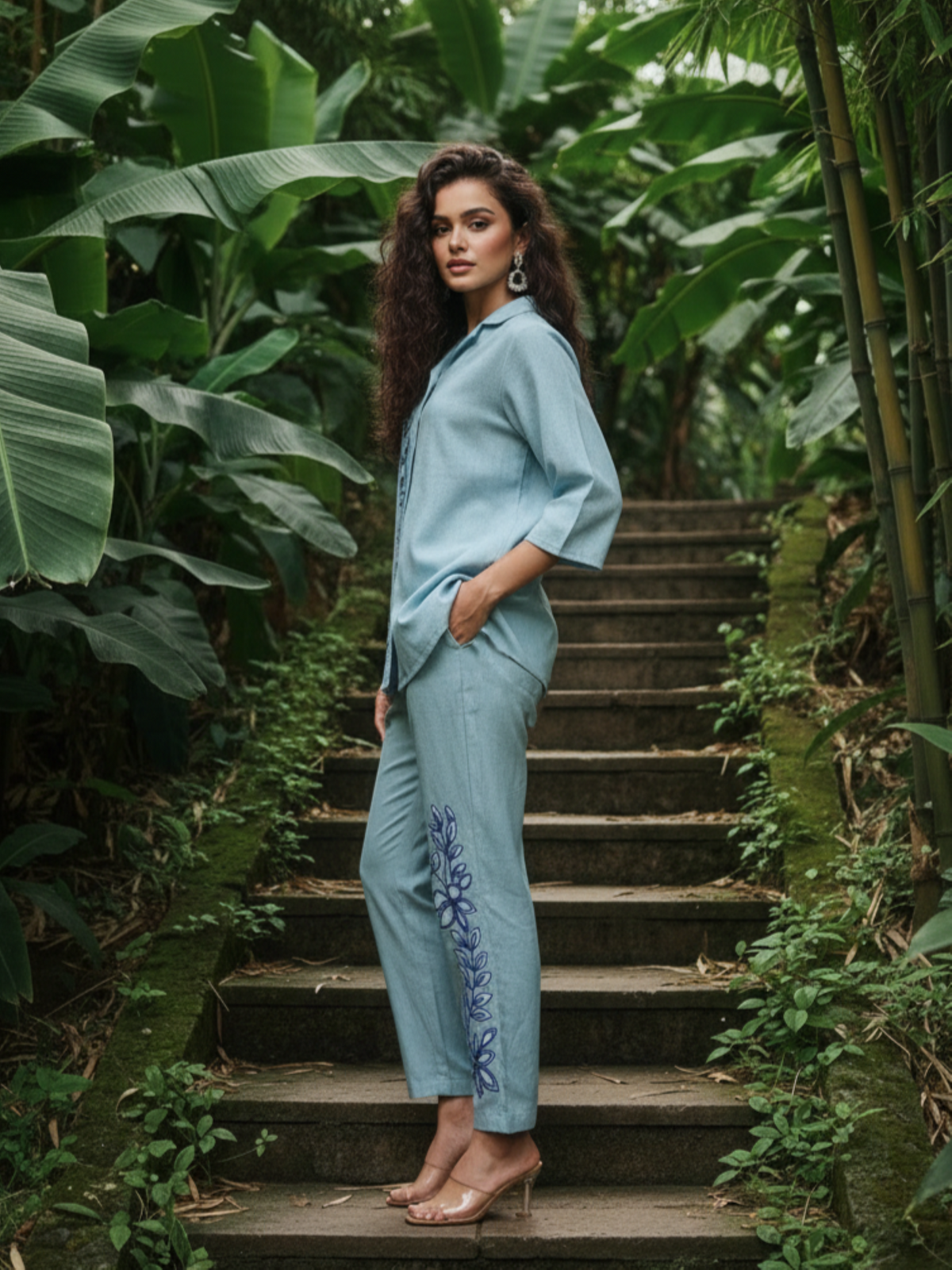 Ivanka SoftBlue Embroidery Co-ord Set