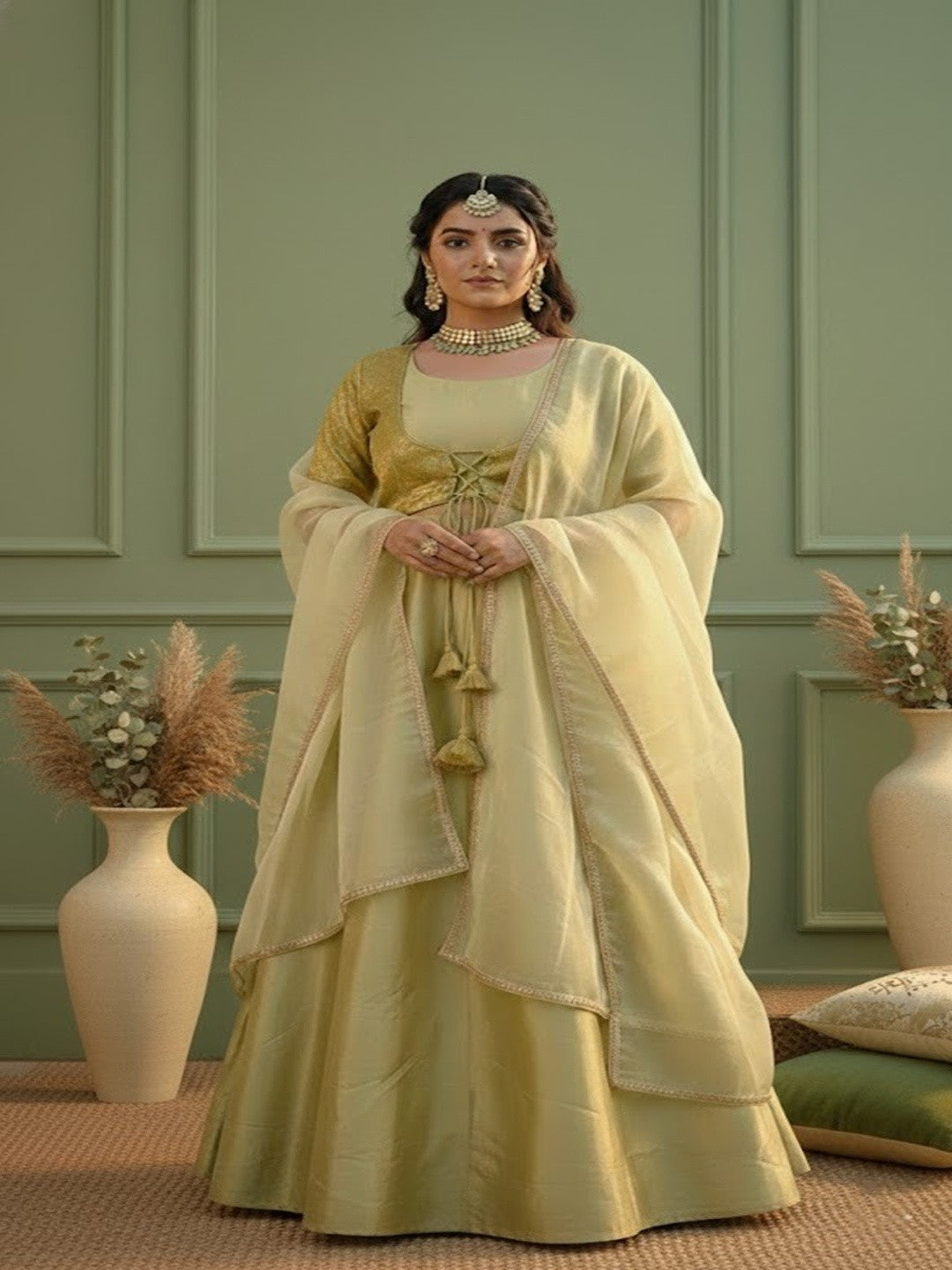 Dhiyona SN Solid Anarkali Maxi Ethnic Kurta with Trouser & Dupatta