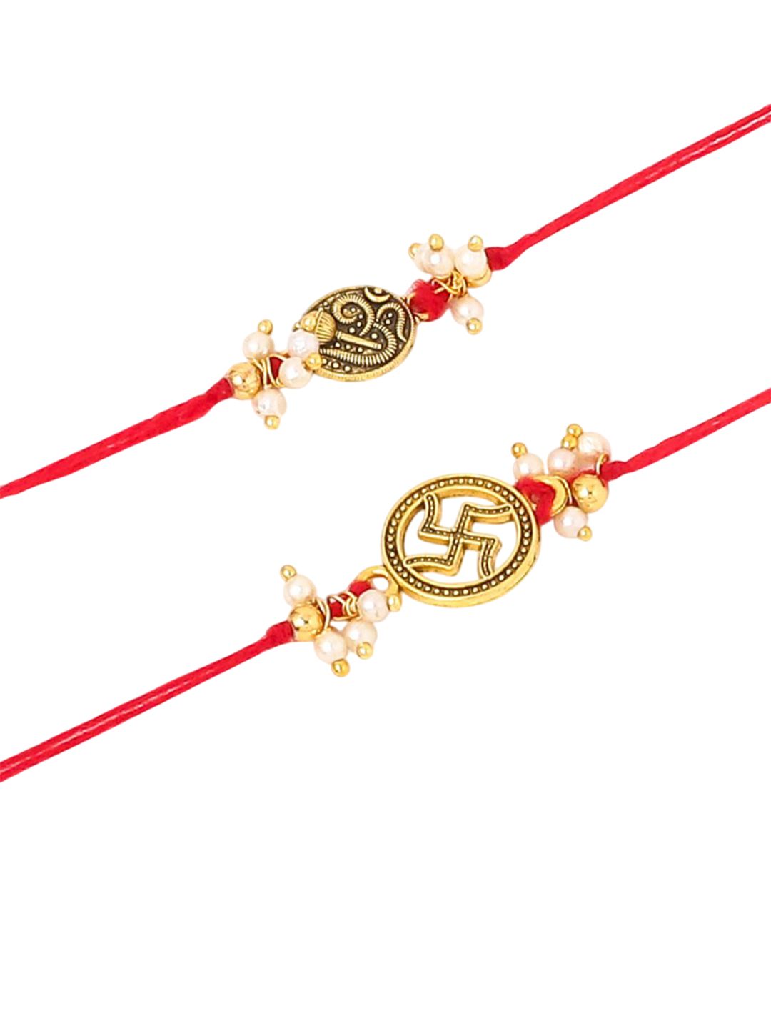 Dhiyona Pack Of 2 Swastik Desgin Bhaiya Bhabhi Rakhi With Roli Chawal Chandan Mishri