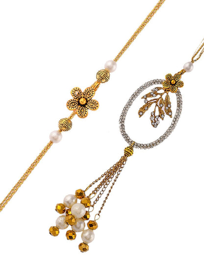 Dhiyona Embellished Bhaiya Bhabhi Rakhi With Roli Chawal & Greeting Card