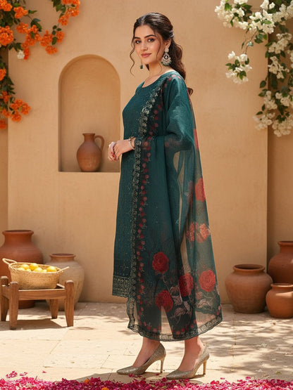 Dhiyona KL Ethnic Motifs Embroidered Regular Sequinned Kurta with Trousers & With Dupatta