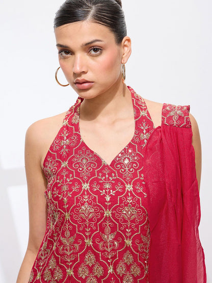 Dhiyona KL Women Ethnic Motifs Embroidered Kurti with Sharara & With Dupatta