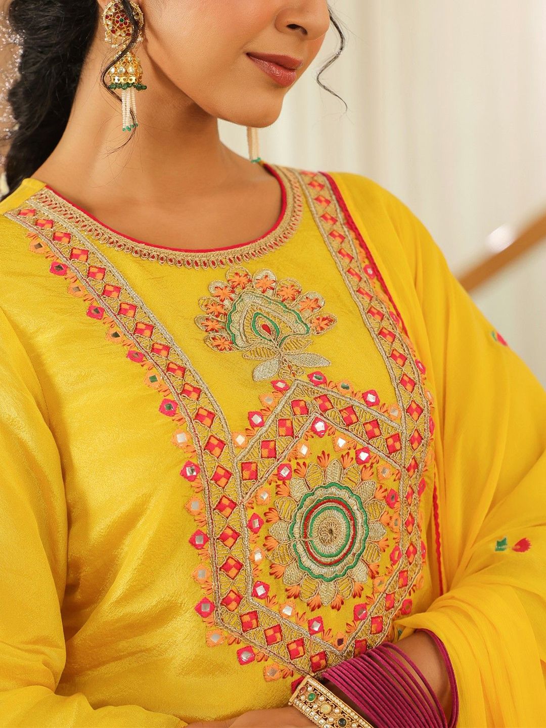Dhiyona SC Women Ethnic Motifs Embroidered Kurta with Sharara & Dupatta