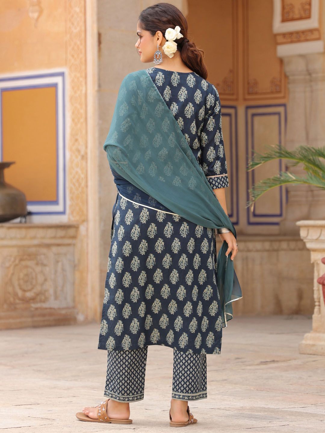 Dhiyona RR Women's Ethnic Motifs Printed Regular Pure Cotton Kurta with Trousers & With Dupatta