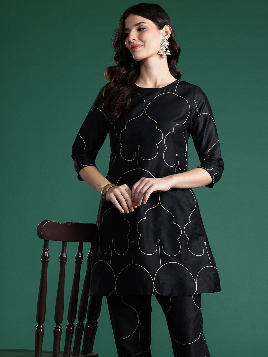 Foil Printed A-Line Kurta & Trousers Set