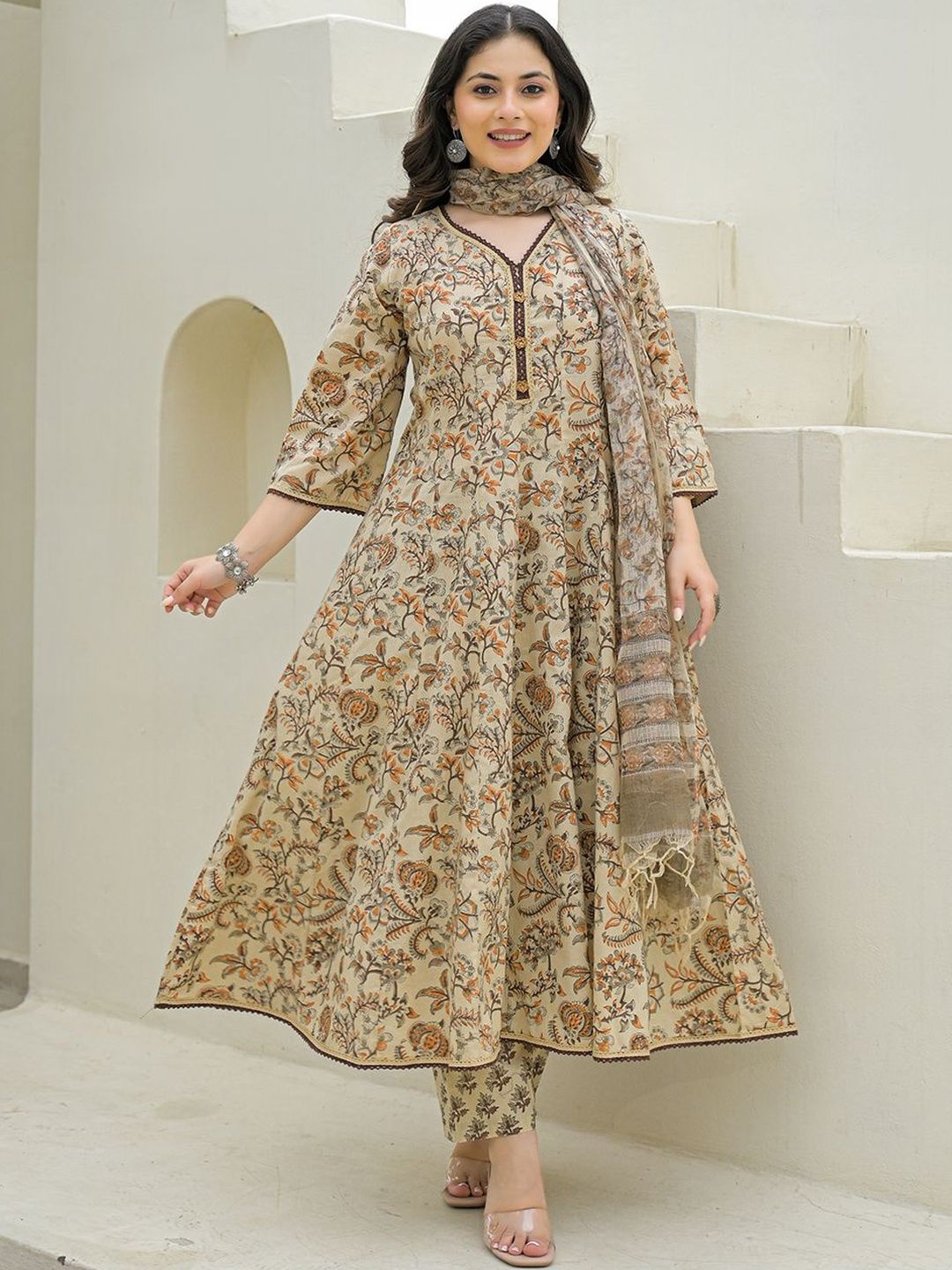 Dhiyona KL Women Printed Pure Cotton Kurta Sets With Dupatta