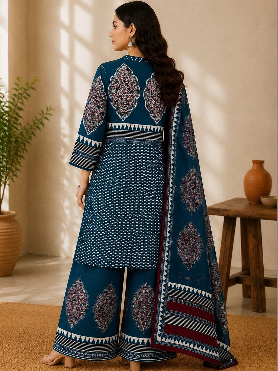 Women Ethnic Motifs Printed Regular Pure Cotton Kurta with Palazzos & With Dupatta