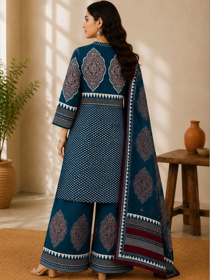 Women Ethnic Motifs Printed Regular Pure Cotton Kurta with Palazzos & With Dupatta