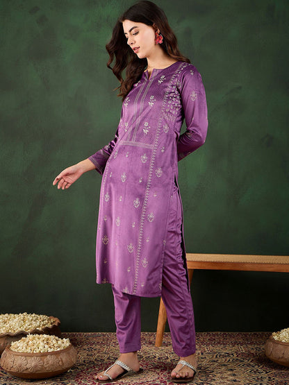 Floral Printed Winter Heavy Velvet Kurta & Trouser