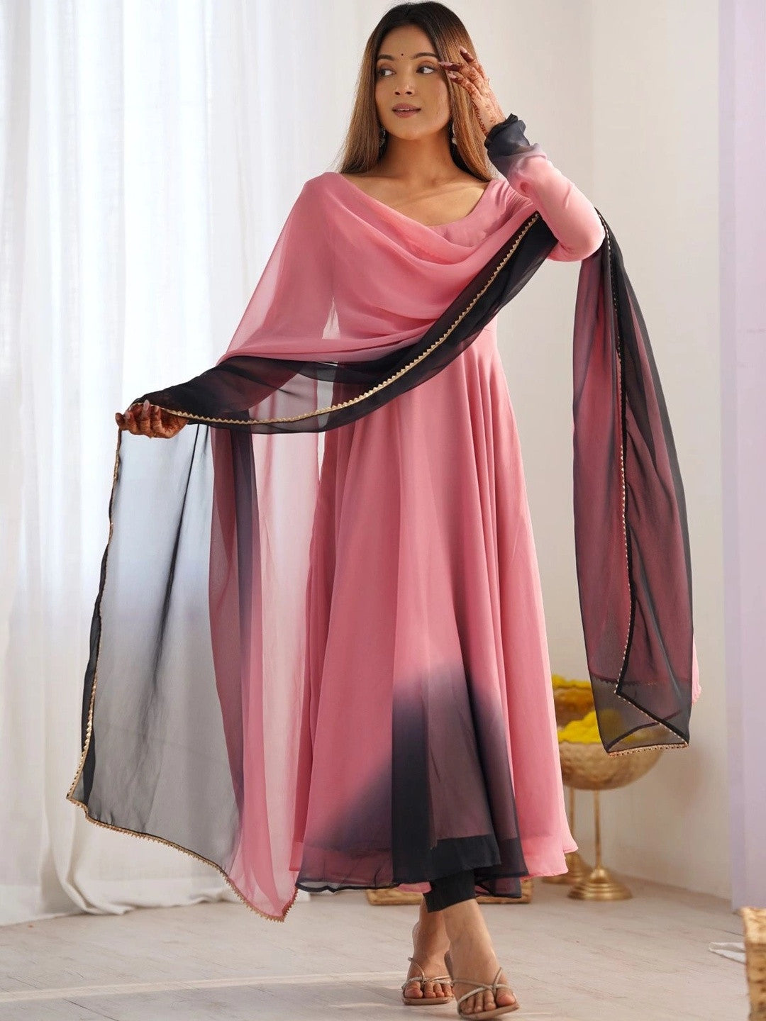 Women Ombre Dyed Regular Kurta with Trousers & With Dupatta