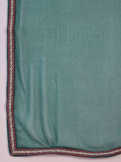 Dhiyona SN Floral Embroidered Silk Anarkali Kurta & Palazzo With Dupatta