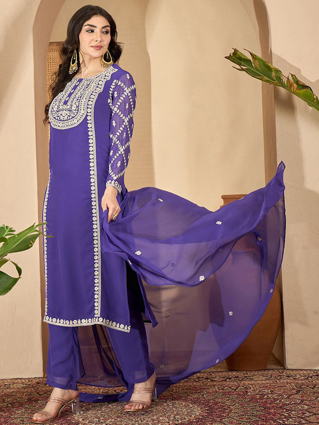 Women Floral Embroidered Kurta with Trousers & Dupatta