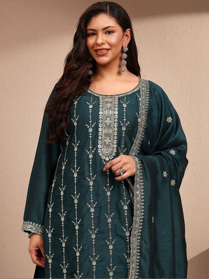 Dhiyona Women's Ethnic Motifs Embroidered Regular Thread Work Kurta with Palazzos & With Dupatta