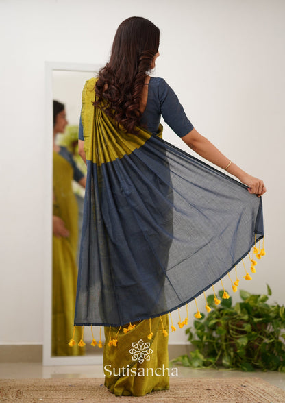 Dhiyona SS Sutisancha Lime & Gray Handloom Cotton Saree