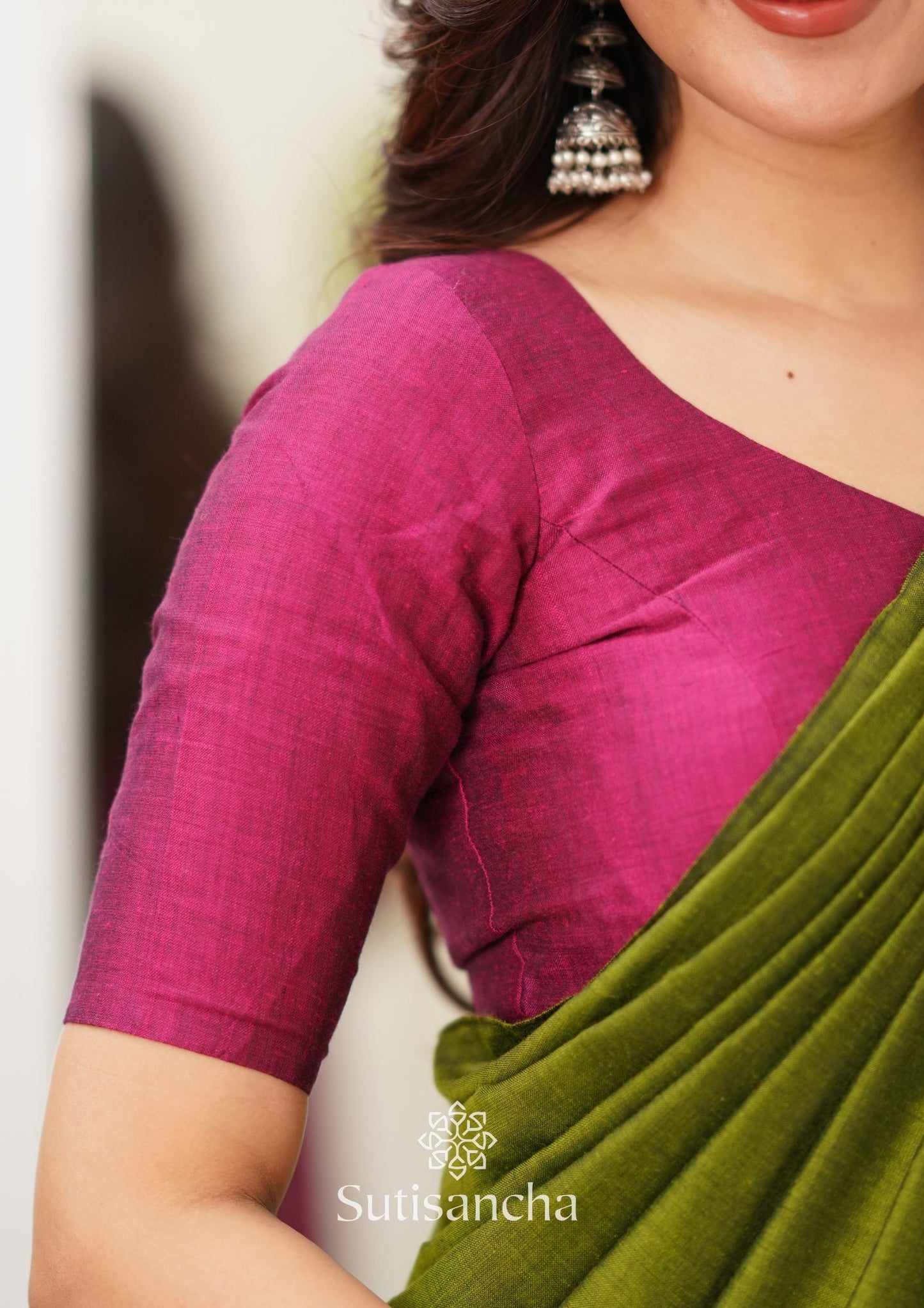 Dhiyona SS Sutisancha Pink & Mehndi Handloom Cotton Saree