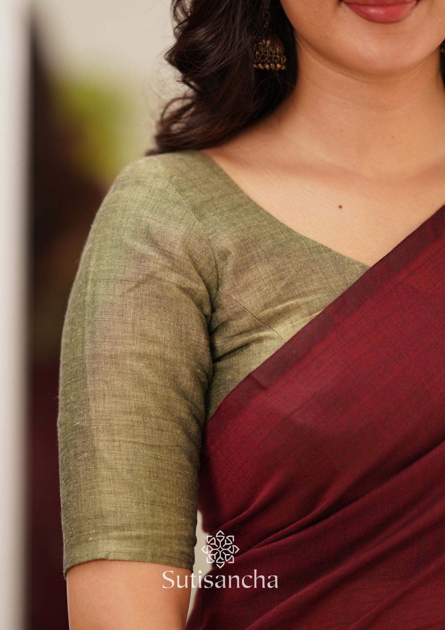 Dhiyona SS Sutisancha Maroon Handloom Cotton Saree