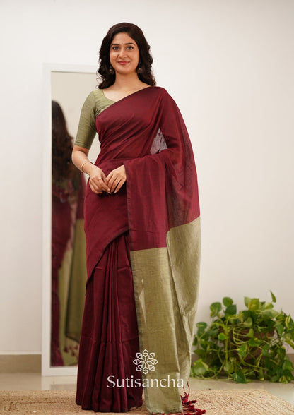 Dhiyona SS Sutisancha Maroon Handloom Cotton Saree