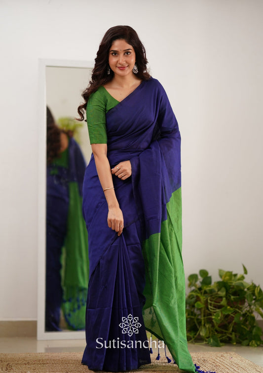 Dhiyona SS Sutisancha Parrot & Blue Handloom Cotton Saree