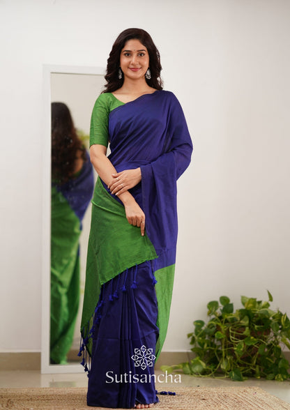Dhiyona SS Sutisancha Parrot & Blue Handloom Cotton Saree