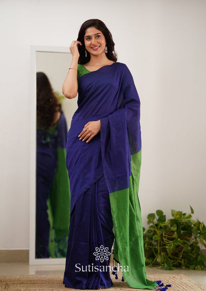 Dhiyona SS Sutisancha Parrot & Blue Handloom Cotton Saree