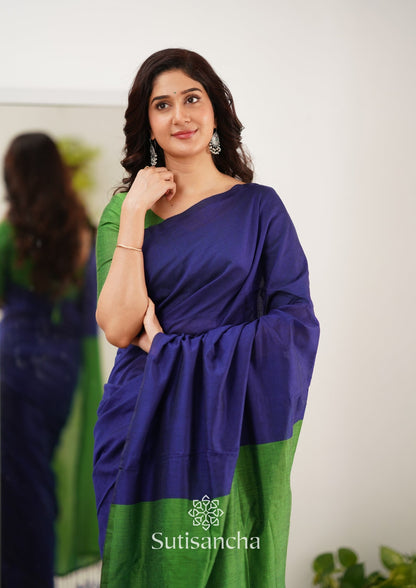 Dhiyona SS Sutisancha Parrot & Blue Handloom Cotton Saree