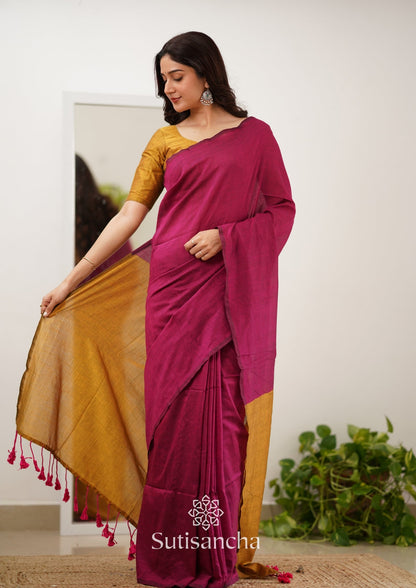 Dhiyona SS Sutisancha Pink & Mustard Handloom Cotton Saree