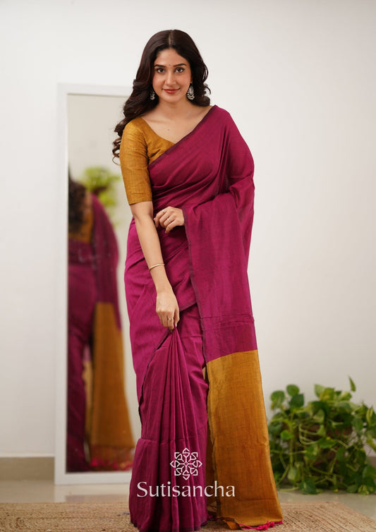 Dhiyona SS Sutisancha Pink & Mustard Handloom Cotton Saree
