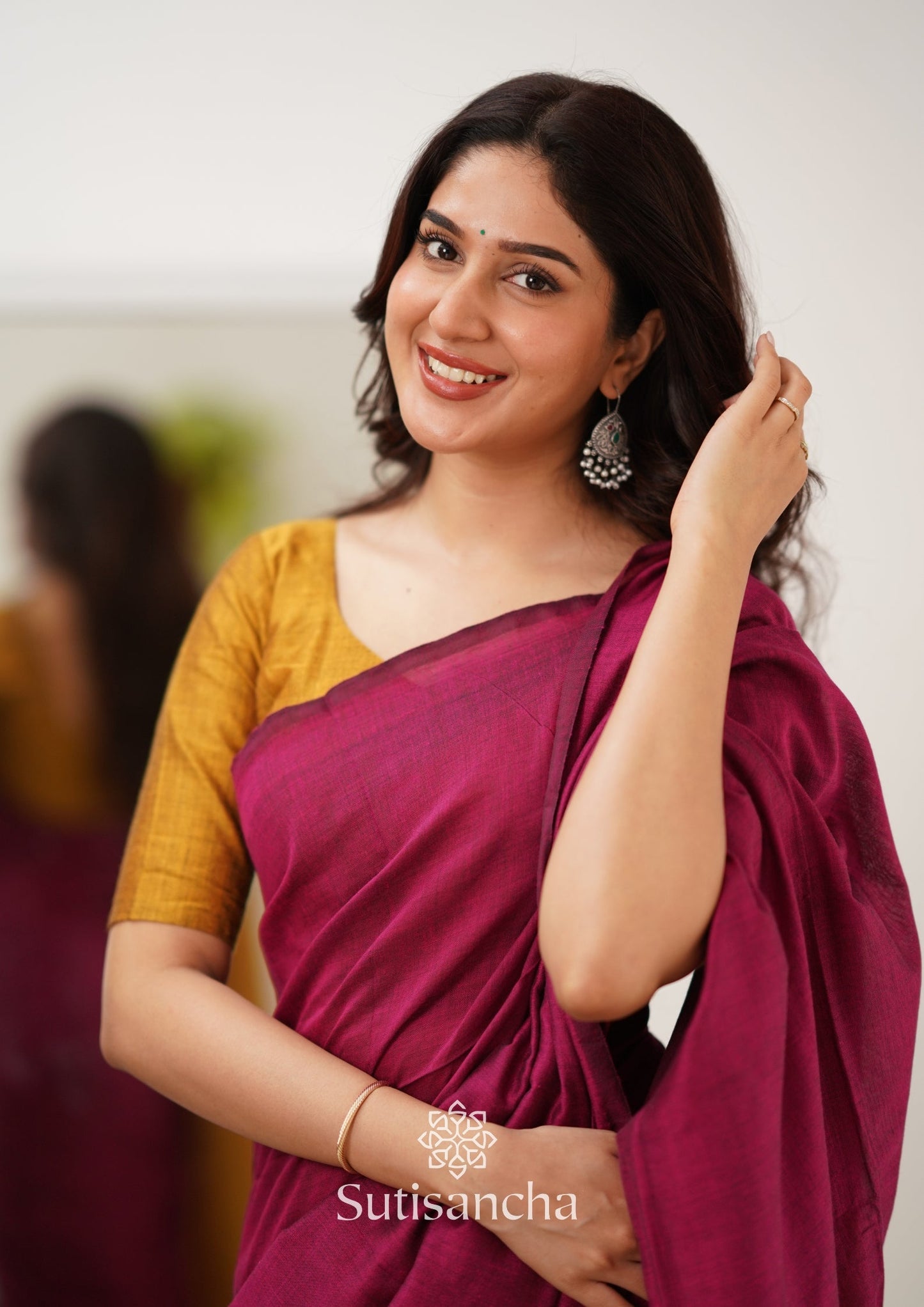 Dhiyona SS Sutisancha Pink & Mustard Handloom Cotton Saree