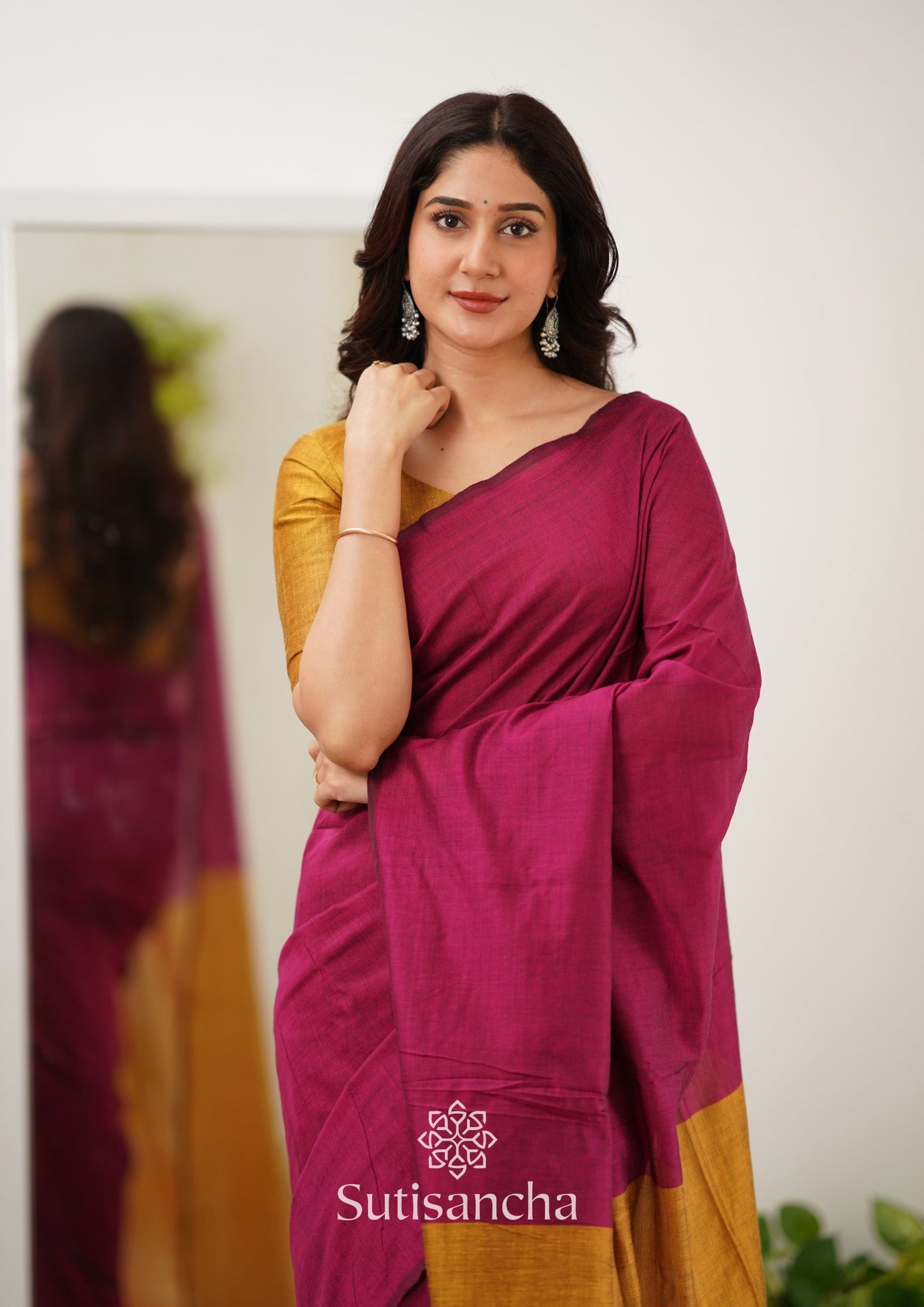 Dhiyona SS Sutisancha Pink & Mustard Handloom Cotton Saree