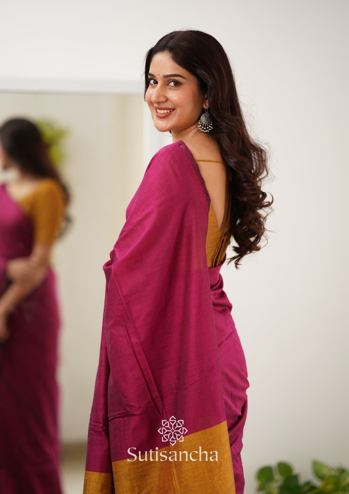 Dhiyona SS Sutisancha Pink & Mustard Handloom Cotton Saree