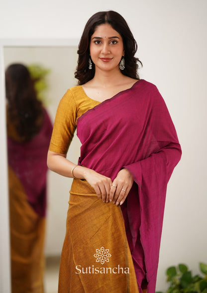 Dhiyona SS Sutisancha Pink & Mustard Handloom Cotton Saree