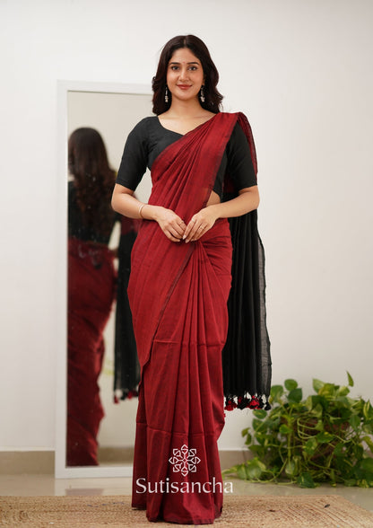 Dhiyona SS Sutisancha Red & Black Handloom Cotton Saree