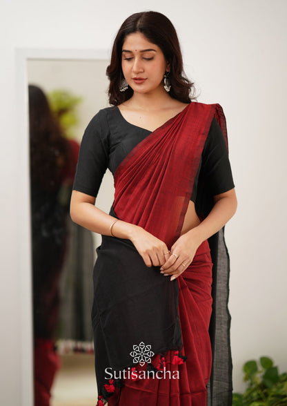 Dhiyona SS Sutisancha Red & Black Handloom Cotton Saree