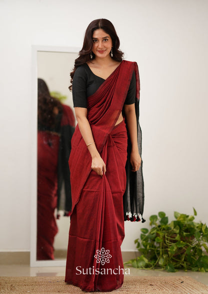 Dhiyona SS Sutisancha Red & Black Handloom Cotton Saree