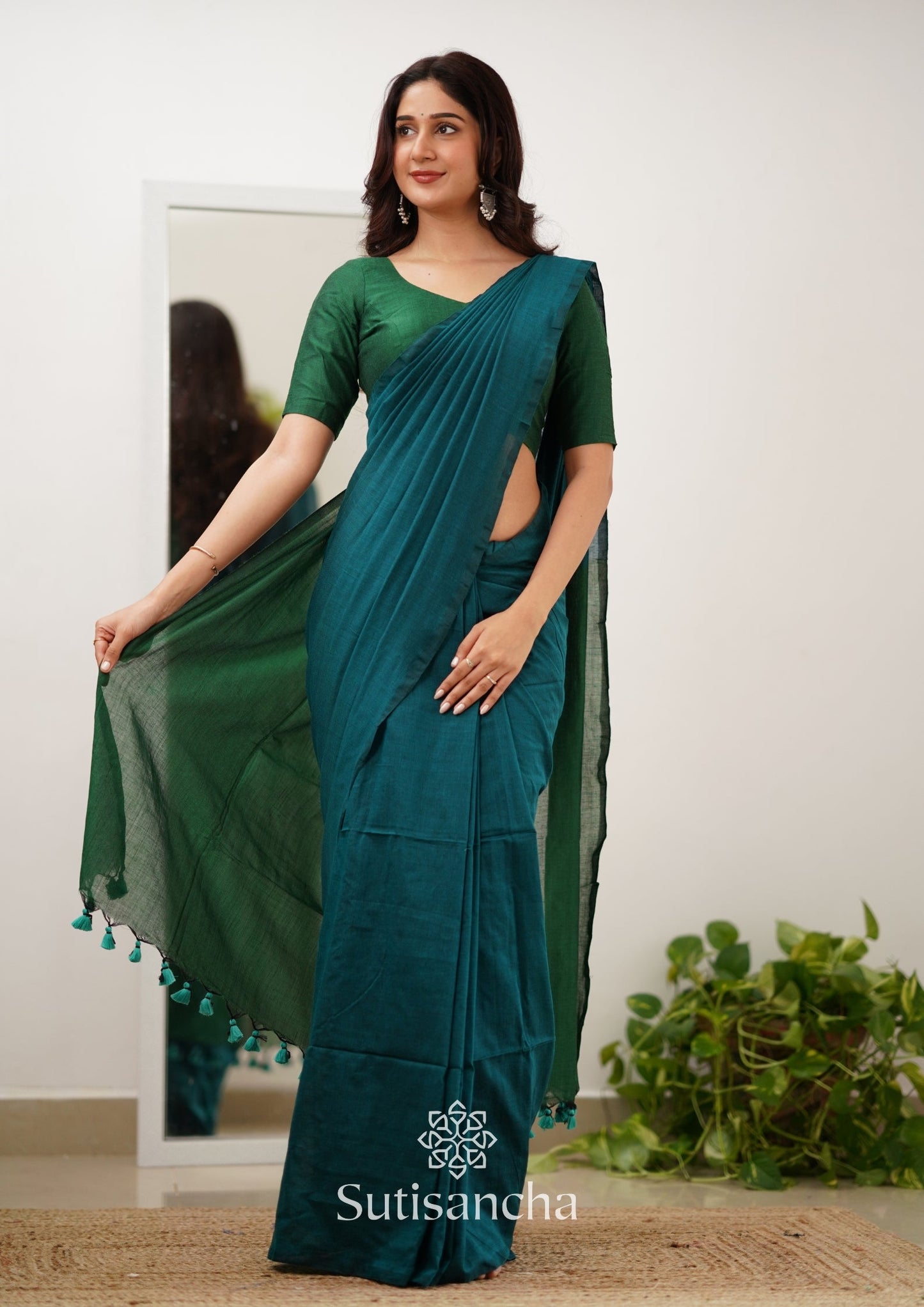 Dhiyona SS Sutisancha Rama Green Handloom Cotton Saree