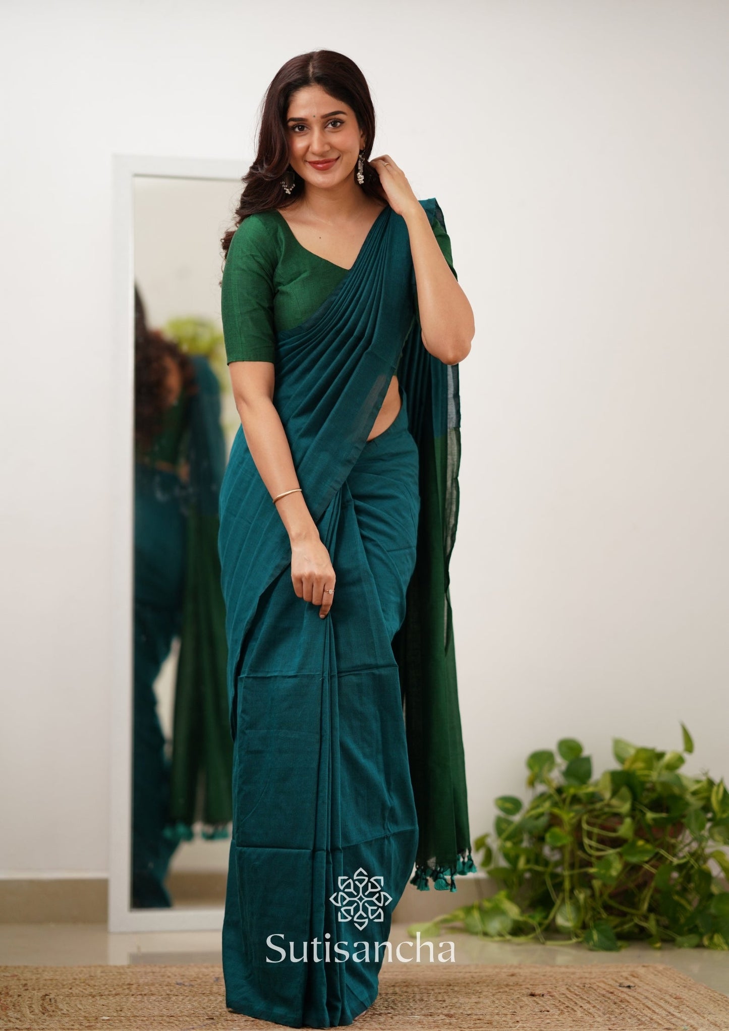Dhiyona SS Sutisancha Rama Green Handloom Cotton Saree