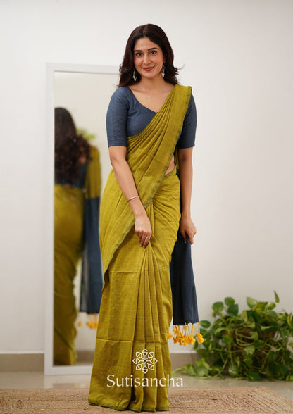 Dhiyona SS Sutisancha Lime & Gray Handloom Cotton Saree