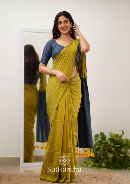 Dhiyona SS Sutisancha Lime & Gray Handloom Cotton Saree