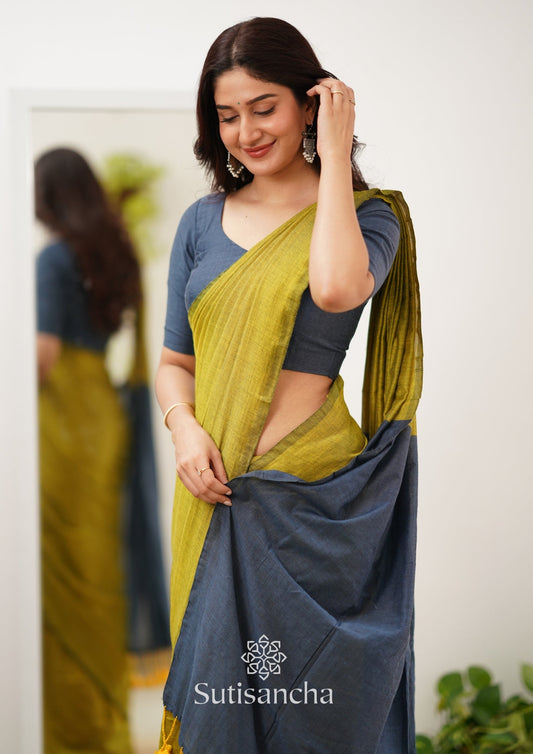 Dhiyona SS Sutisancha Lime & Gray Handloom Cotton Saree
