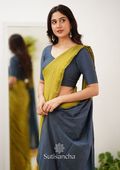 Dhiyona SS Sutisancha Lime & Gray Handloom Cotton Saree