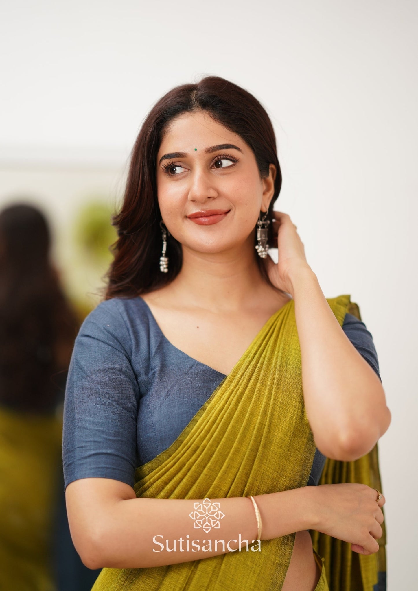 Dhiyona SS Sutisancha Lime & Gray Handloom Cotton Saree