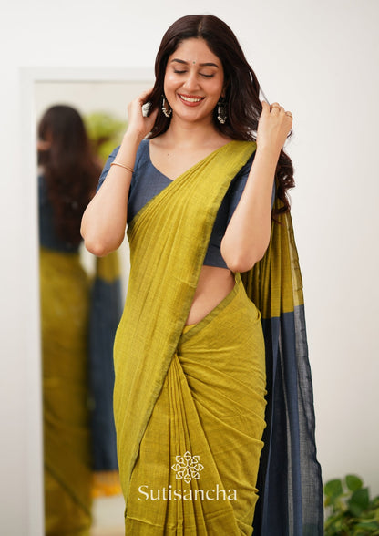 Dhiyona SS Sutisancha Lime & Gray Handloom Cotton Saree