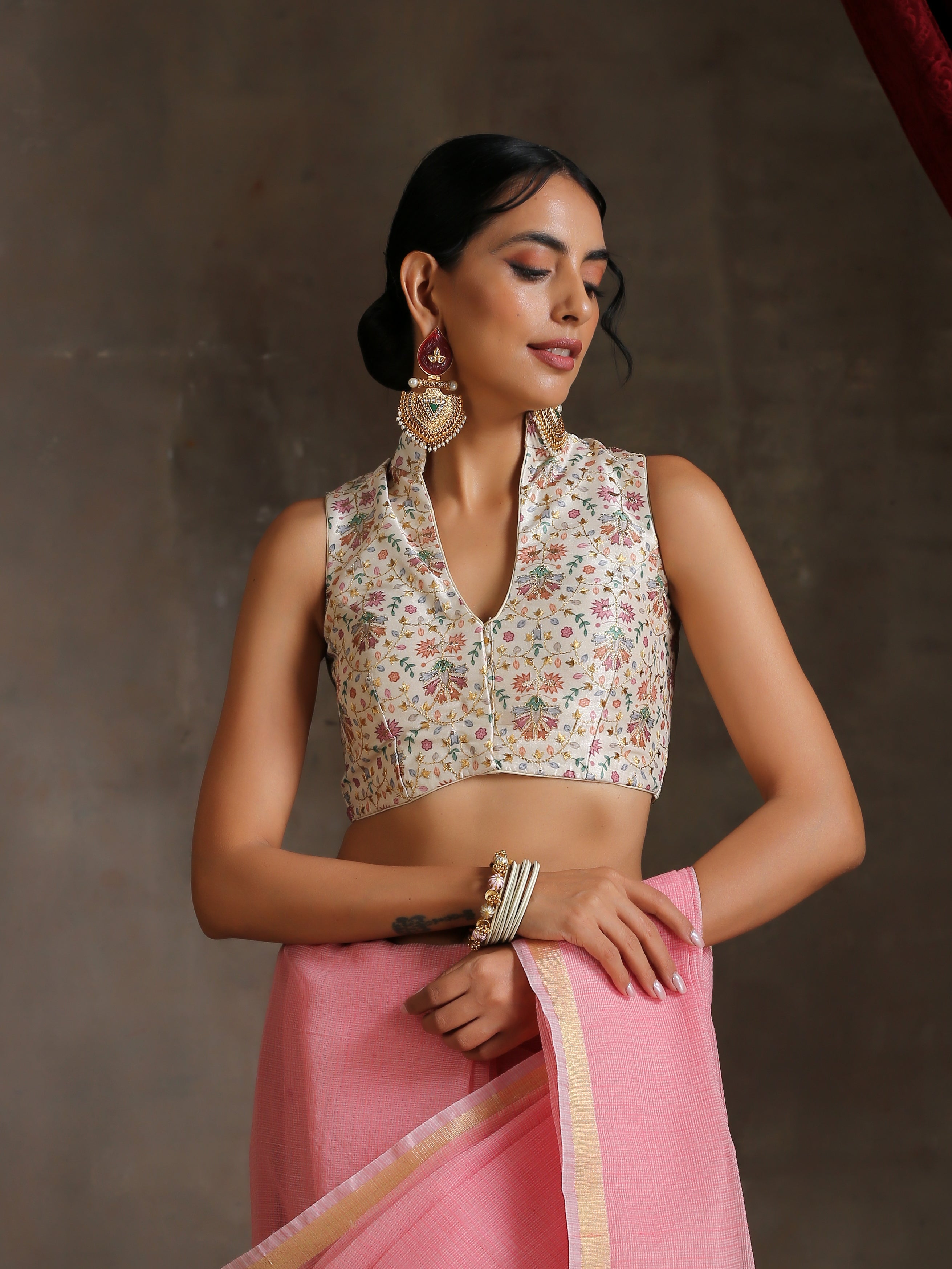 Dhiyona ST Blouse - Floral Golden Embroidered