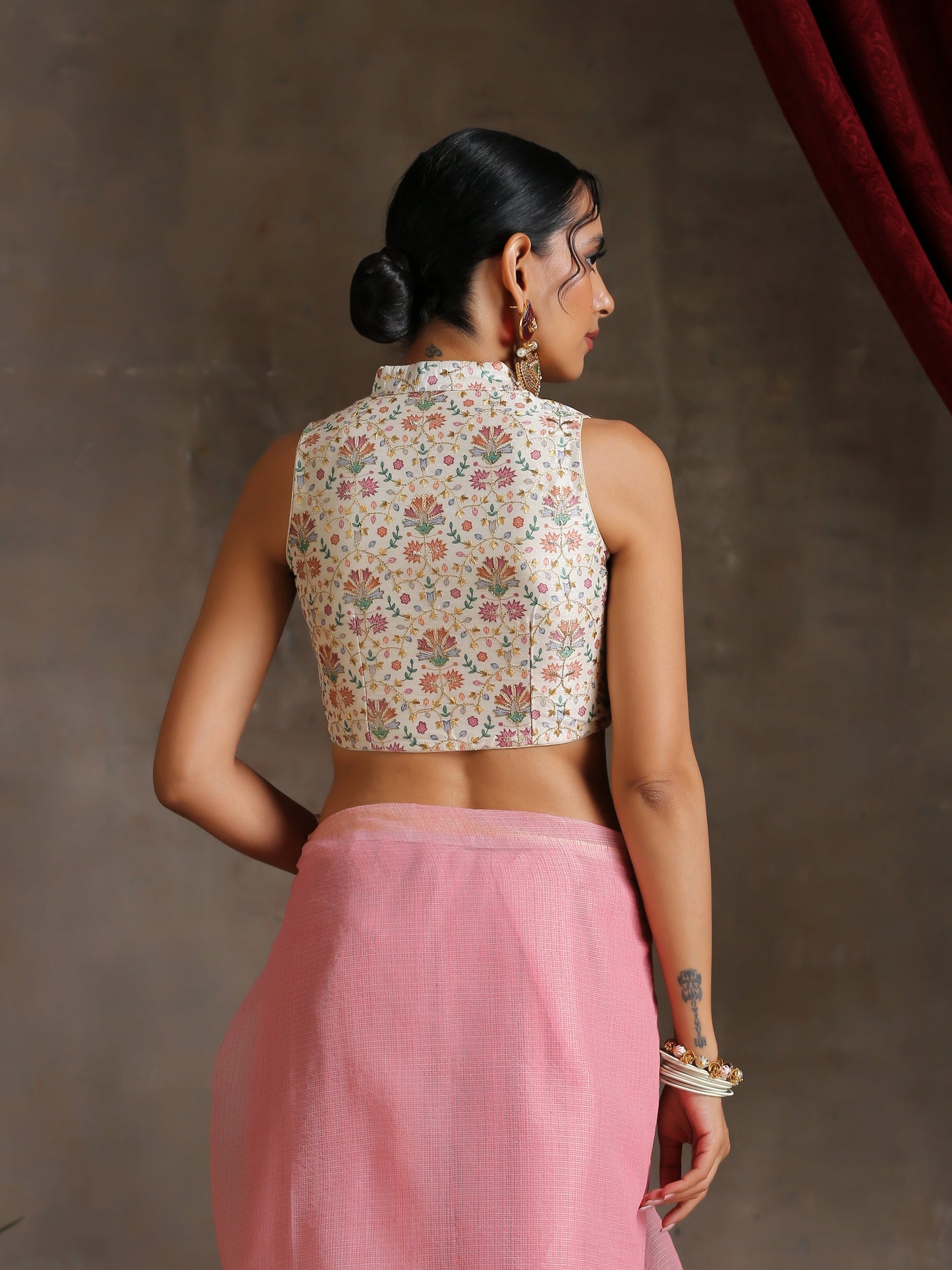 Dhiyona ST Blouse - Floral Golden Embroidered