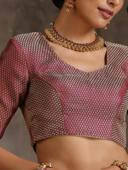 Dhiyona ST Blouse - Magenta Jacquard with Stylish Back